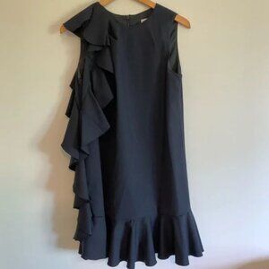 RED Valentino Women Black Pattern Ruffle Wool Dress Size 40 2